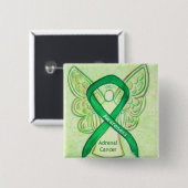 Groene bewustzijn bij bijnierkanker Ribbon Angel P Vierkante Button 5,1 Cm (Voorkant /achterkant)
