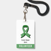 Groene bewustzijnslint Wit Hart Evenement Badge (Voorzijde met lanyard)
