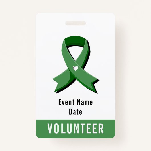 Groene Bewustzijnslint Witte Hart Evenement Badge (Voorkant)