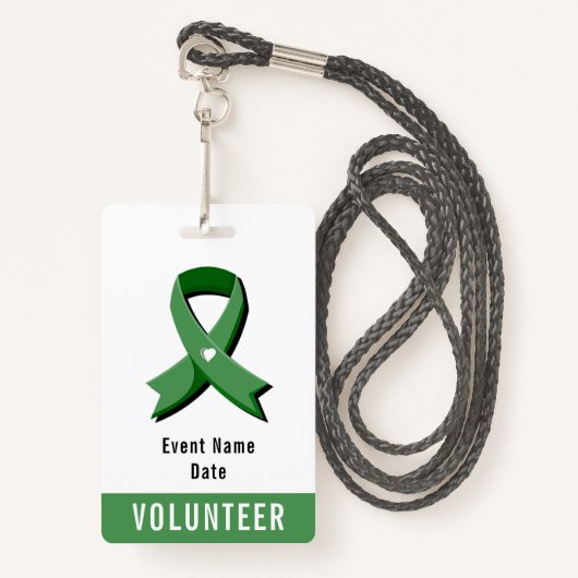 Groene Bewustzijnslint Witte Hart Evenement Badge (Voorkant met draagriem)
