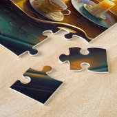 Groene bibliotheekkat kustzicht legpuzzel (Zijkant)