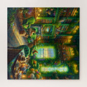 Groene bibliotheekkat kustzicht legpuzzel (Horizontaal)