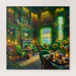 Groene bibliotheekkat kustzicht legpuzzel
