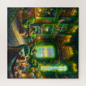 Groene bibliotheekkat Theetijd Kustzicht Legpuzzel (Horizontaal)