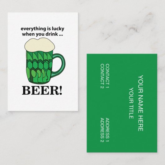Groene Bier Lucky St Patricks Day Groene Bier Visitekaartje (Voorkant / Achterkant)