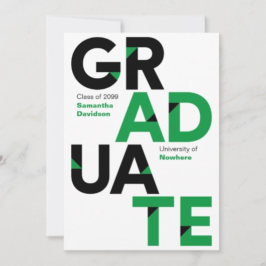 Groene Big Bold Angle-Cut Afstuderen Kaart (Voorkant)