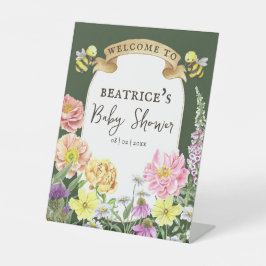 Groene Bij en Wilde Bloem Baby Shower Welkom Reclamebord Met Voetstuk