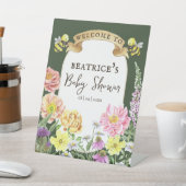 Groene Bij en Wilde Bloem Baby Shower Welkom Reclamebord Met Voetstuk (Insitu)