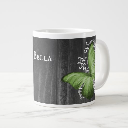 Groene bijtende Butterfly gepersonaliseerd Grote Koffiekop (Voorkant rechts)