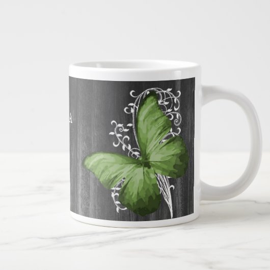 Groene bijtende Butterfly gepersonaliseerd Grote Koffiekop (Rechts)