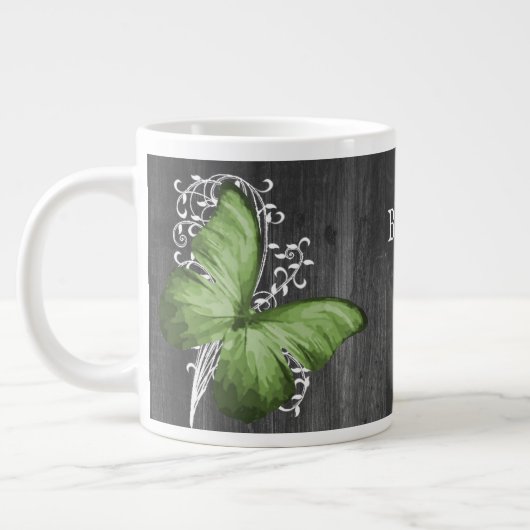 Groene bijtende Butterfly gepersonaliseerd Grote Koffiekop (Links)