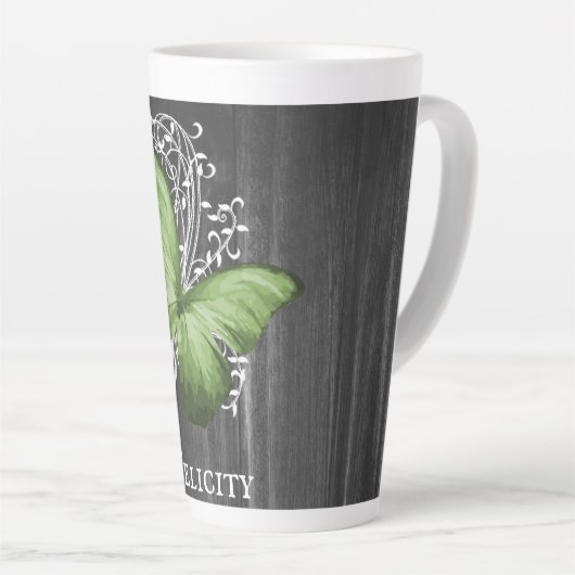 Groene bijtende Butterfly op maat gemaakte latte M Latte Mok (Rechterhoek)
