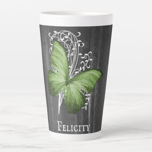 Groene bijtende Butterfly op maat gemaakte latte M Latte Mok (Voorkant)