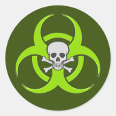 Groene biogevaarsschedel ronde sticker (Voorkant)