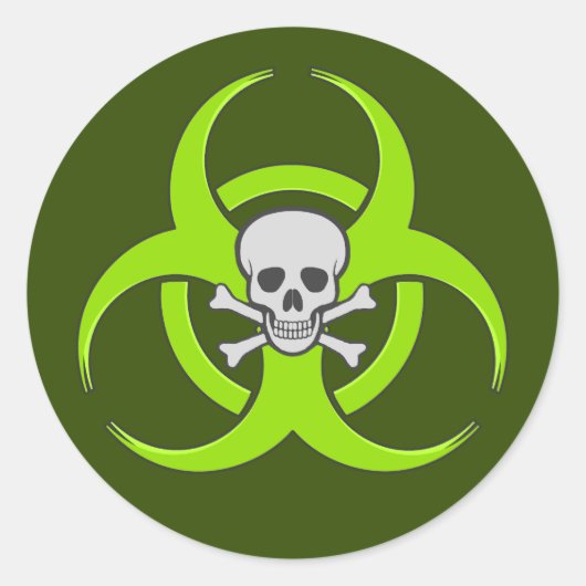 Groene biogevaarsschedel ronde sticker (Voorkant)