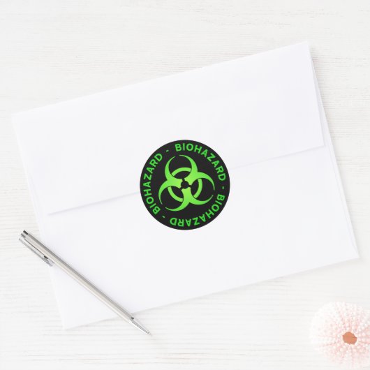 Groene biogevaarwaarschuwing ronde sticker (Envelop)