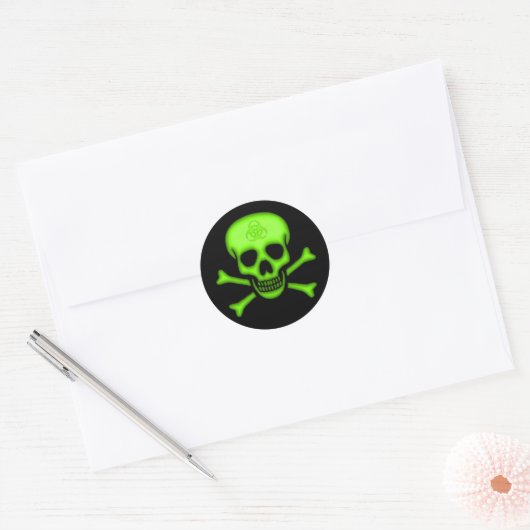 Groene Biohazard Skull Sticker (Envelop)