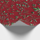 Groene blaasbalken op rood cadeaupapier (Hoek)