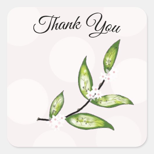 Groene Blad Bedankt Vierkante Sticker (Voorkant)