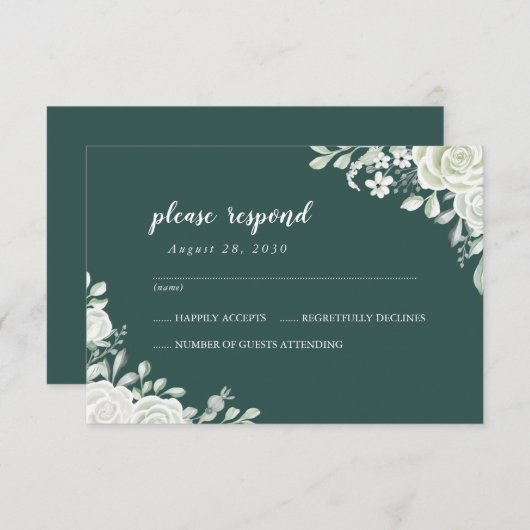 Groene Blad Bloemen Bruiloft RSVP Kaart (Voorkant / Achterkant)