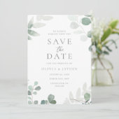 Groene Blad Bloemen Bruiloft Save The Date (Staand voorkant)