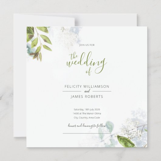 Groene Blad Bloemen Magnetische Bruiloft Uitnodigi Magnetische Uitnodiging (Voorkant)