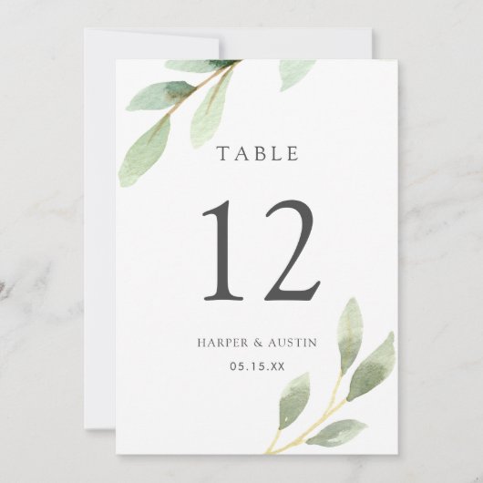 Groene Blad Botanisch Trouwtafel Nummer 5x7 Kaart (Voorkant)