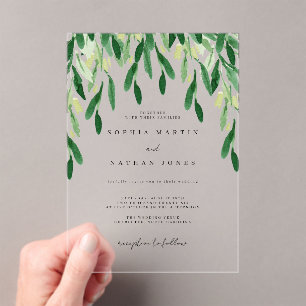 Groene Blad Botanische Bruiloft Acryl Uitnodigingen