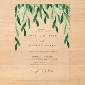 Groene Blad Botanische Bruiloft Acryl Uitnodigingen (Voorkant)