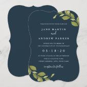 Groene Blad Botanische Marine Huwelijksuitnodiging Kaart (Voorkant / Achterkant)