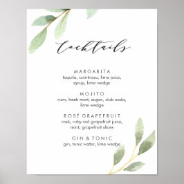 Groene Blad Botanische Trouwcocktail Menu Bord Poster