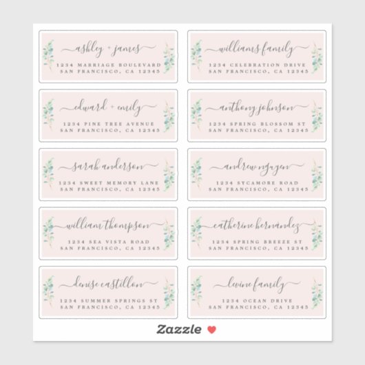 Groene Blad Bruiloft Gast Adreslabels Sticker (Vel)