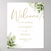 Groene Blad Bruiloft Gouden Welkom Bord Poster (Voorkant)