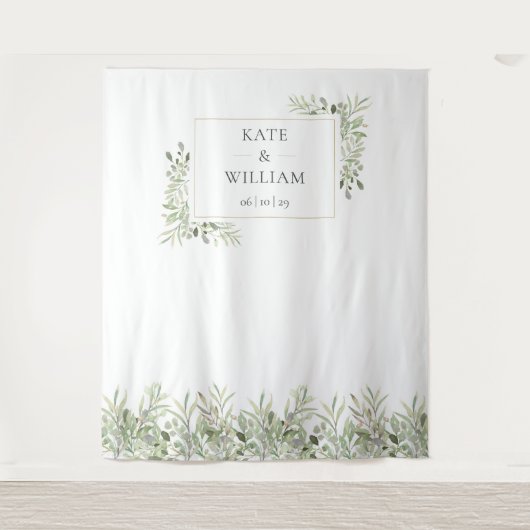 Groene Blad Bruiloftsfotocabine Achtergrond Wandkleed (Voorkant)