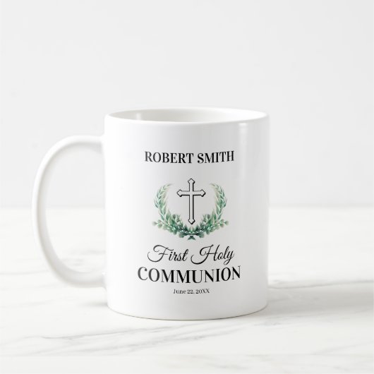 Groene blad eerste communie koffiemok (Links)