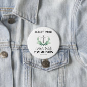Groene blad eerste communie  ronde button 7,6 cm (In situ)