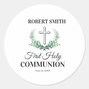 Groene blad eerste communie  ronde sticker