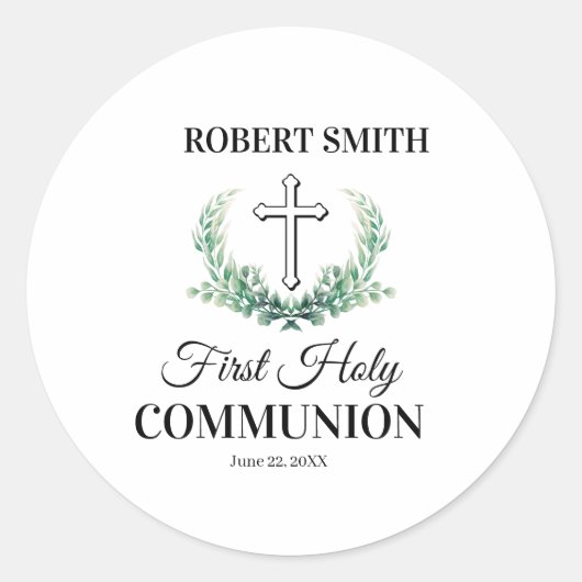 Groene blad eerste communie ronde sticker (Voorkant)