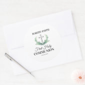 Groene blad eerste communie ronde sticker (Envelop)