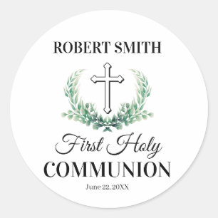 Groene blad eerste communie  ronde sticker