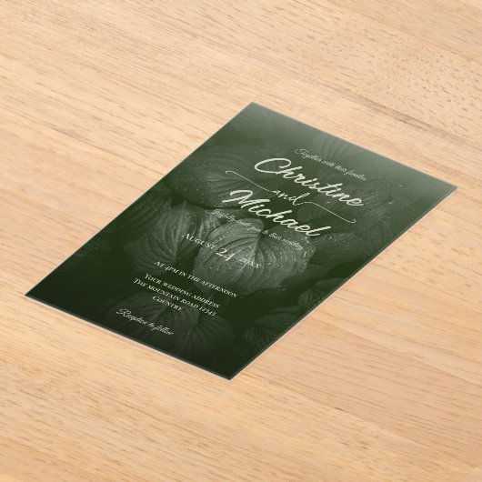 Groene blad elegante groen lente bruiloft acryl uitnodigingen (Laagn)