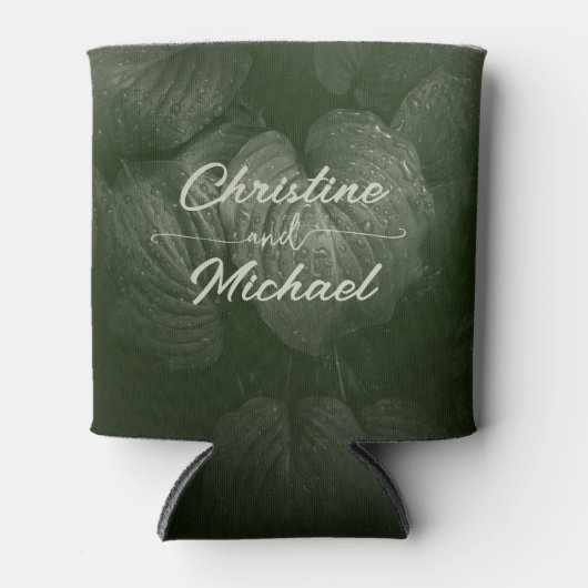 Groene blad elegante groen lente bruiloft blikjeskoeler (Voorkant)