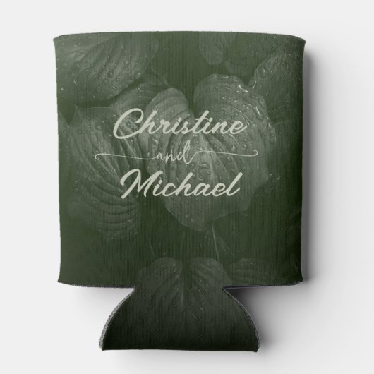 Groene blad elegante groen lente bruiloft blikjeskoeler (Achterkant)