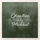 Groene blad elegante groen lente bruiloft glazen onderzetter (Voorkant)