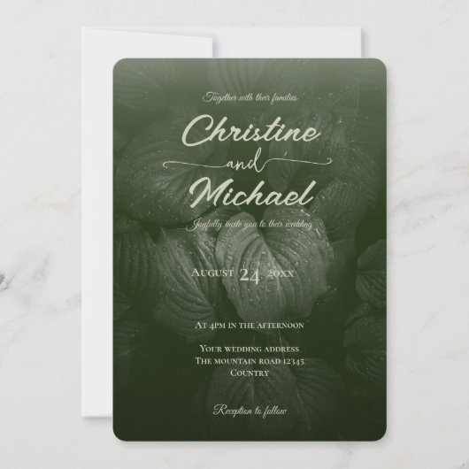 Groene blad elegante groen lente bruiloft kaart (Voorkant)