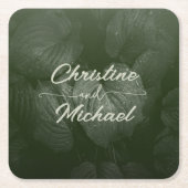 Groene blad elegante groen lente bruiloft kartonnen onderzetters (Voorkant)