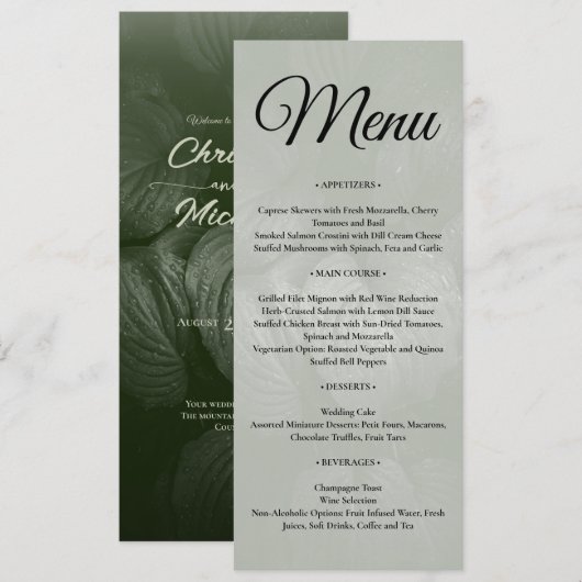 Groene blad elegante groen lente bruiloft menu (Voorkant / Achterkant)