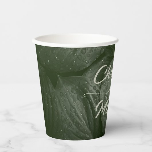 Groene blad elegante groen lente bruiloft papieren bekers (Voorkant)