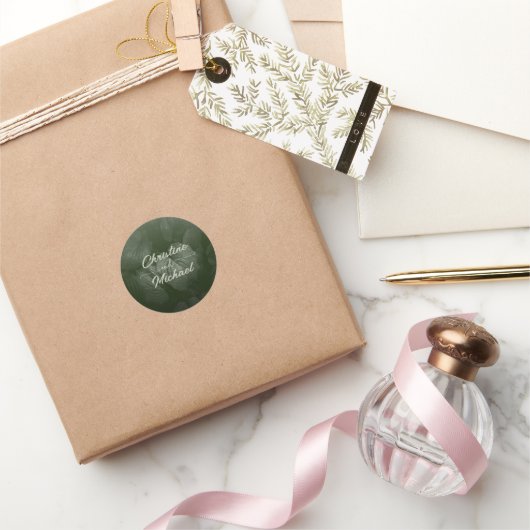 Groene blad elegante groen lente bruiloft ronde sticker (Geschenken)