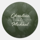 Groene blad elegante groen lente bruiloft ronde sticker (Voorkant)